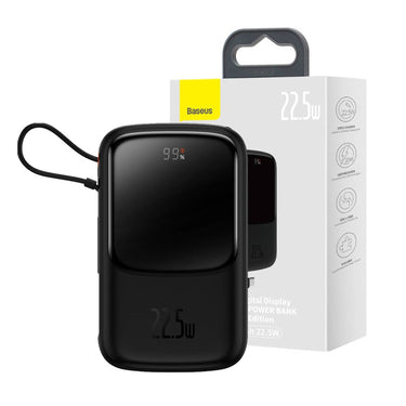 Baseus Qpow Digital Display Power Bank 10000mAh 22.5W Built-in Type-C Cable - Black